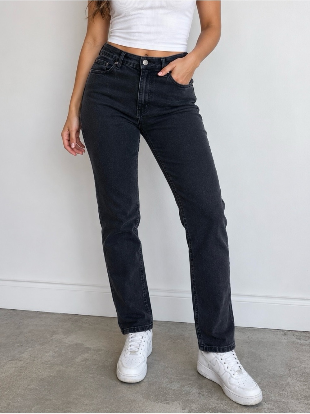 Free People Black Skinny High-Rise Straight Jeans